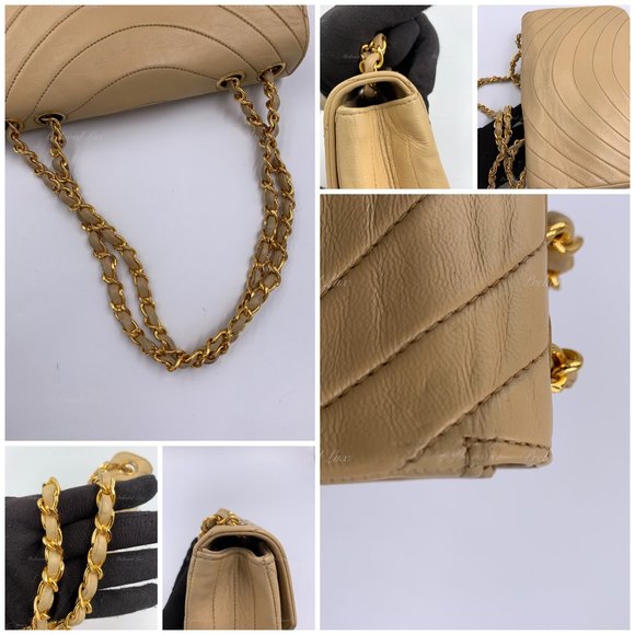 Authentic CHANEL Lambskin Vintage Small Flap Bag Beige / Gold Hardware - Picture 7 of 14
